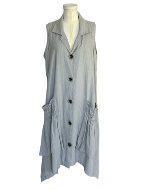 For Cynthia Linen Blend Shirt Dress Lagenlook Asymmetric Hem Artsy Size Large